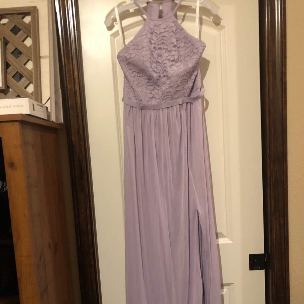 David’s Bridal Iris (lavender) bridesmaid dress.